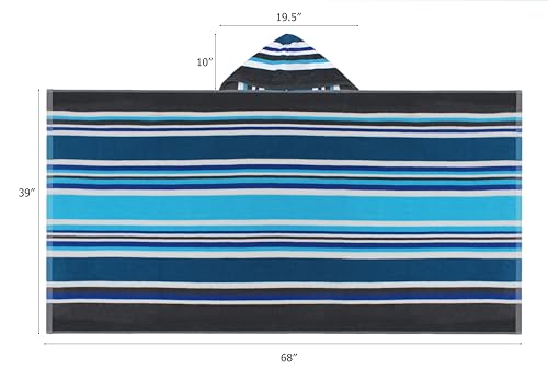 COTTON CRAFT Hooded Beach Towel – Oversized 39 x 68 Towel with Hood for Adults - 100% Ringspun Cotton Velour Terry Towel Stripe Bath Wrap - Super Soft Plush Absorbent Quick Dry – 450 GSM – Cancun Blue - color: Cancun Blue Multi, size: 1 Pack - 39x68 Hoode