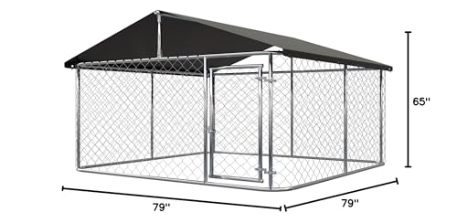 Outdoor Dog Enclosure Heavy Duty Dog Kennel House Mesh Dog Big Cage Pet Kennel Steel Fence with Secure Lock (6.56‘x 6.56’) - size: 78"L x 78"W x 65"H
