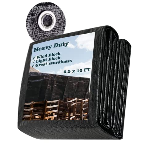 UCINNOVATE Heavy Duty 14Mil Waterproof Poly Tarp 6.5x10FT - Durable Black Tarpaulin with Rust-Proof Grommets, UV & Tear Resistant for Garden, Patio, Truck, Roof, Camping, Emergency - size: 6.5x10 FT 14Mil Thick