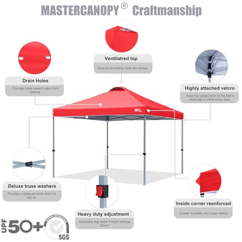 MASTERCANOPY Pop-up Canopy Tent with Roller Bag (8x8, Red) - color: Red, size: 8x8