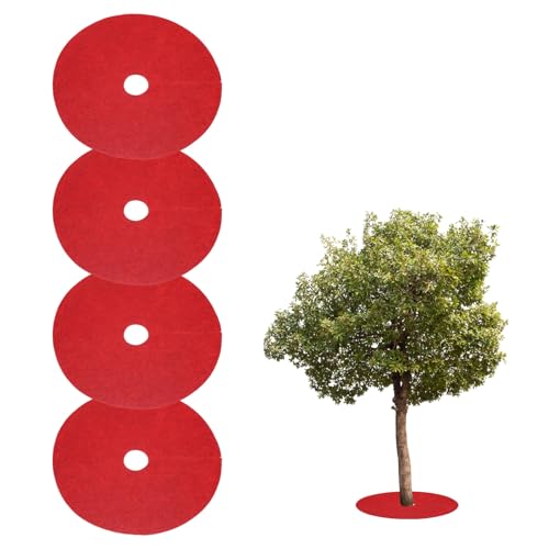 HARFINGTON 4pcs Tree Mulch Ring 5.9 Inch Non-Woven Round Tree Protector Weed Barrier Mat Plant Cover Rings for Weed Grass Control Root Protection, Red - color: Red, size: 5.9
