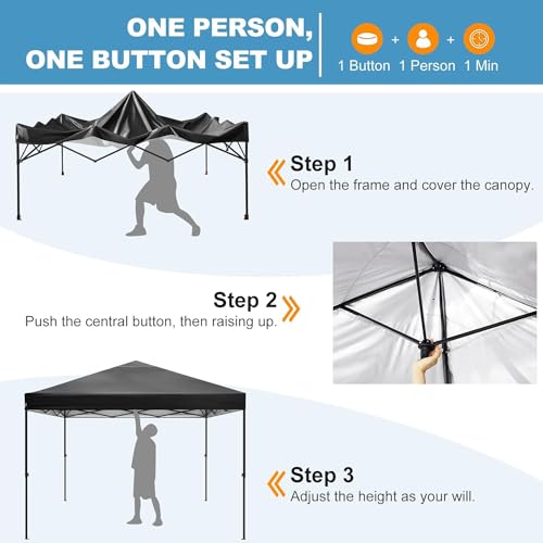 HOTEEL Canopy Tent 10x10 Pop Up Canopy with Sidewalls Waterproof & UPF 50+, Heavy Duty Commercial Instant Craft Fair Tent for Farmer Market, Vendor, Party, Event(Black) - color: Black, size: 13x26FT (No Walls)