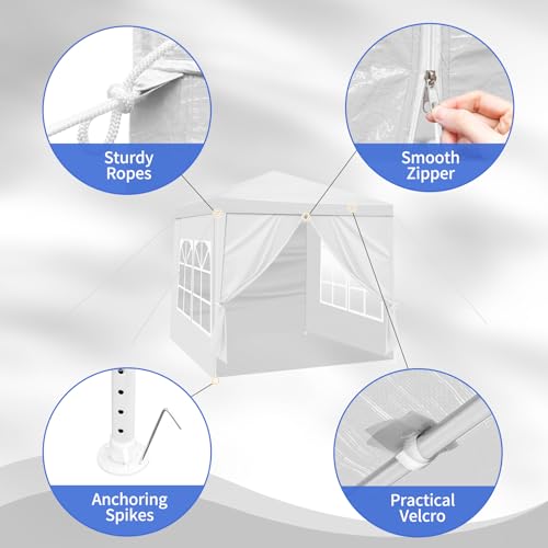 6.5x6.5ft Heavy Duty Commercial Canopy Tent,Portable Folding Canopy Tents,Waterproof Patio Gazebo Tent,Folding Outside Shelter Gazebos,with 4 Removable Sidewalls,for Wedding Party Backyard (White) - color: White