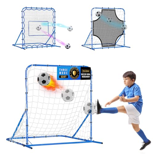 Soccer Baseball Volleyball Rebounder Net, Quick-Switch Angle Dual-Sided/Dual/Three Mode Goal Net Multi-Sport Pitchback Rebound for Control, Passing Practice, Easy Setup Bounce Back Training Gifts - size: 4FTx4FT