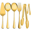 Serving Utensils, XEVOM 6-Piece Stainless Steel Serving Utensil Set Include Serving Spoon, Slotted Serving Spoon, Serving Fork,Serving Tong, Appetizers Tong,Pie Server(Gold) - color: Gold