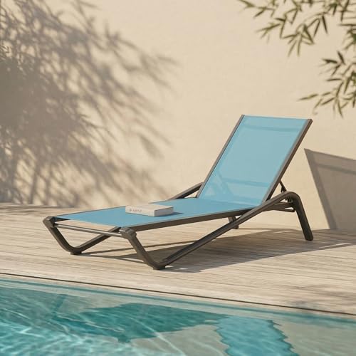 Adjustable Patio Chaise Lounge Chair, Outdoor Pool Lounger for Sunbathing & Tanning, All-Weather Textilene Sun Bed for Beach, Porch & Deck, Rust-Proof Aluminum Frame, Sky Blue - color: Sky Blue, size: 1 Piece