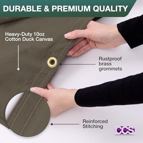 CCS Waterproof Canvas Tarp Cover – Heavy Duty Duck Cloth, Waxed Canvas Tarpaulin with Rustproof Brass Grommets for Camping, Construction, Equipment & Outdoor Use (Olive Drab, 8x12 Ft) - color: Olive Drab, size: 8 by 12 Feet