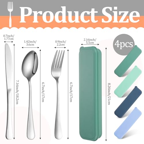 Yinkin 4 Pack Portable Travel Utensils Set with Case Reusable Stainless Steel Silverware Flatware Camping Cutlery Include Fork Spoon Knife for Work School Dishwasher Safe(Blue Color Series) - color: Blue-green Series