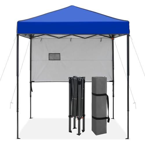 6x4 Pop Up Canopy Tent with Half Wall Panel, Instant Portable Beach Canopy, Outdoor Tent with Carry Bag for Camping, Sports, Tailgating, Events, Blue - color: Blue, size: With Half Wall