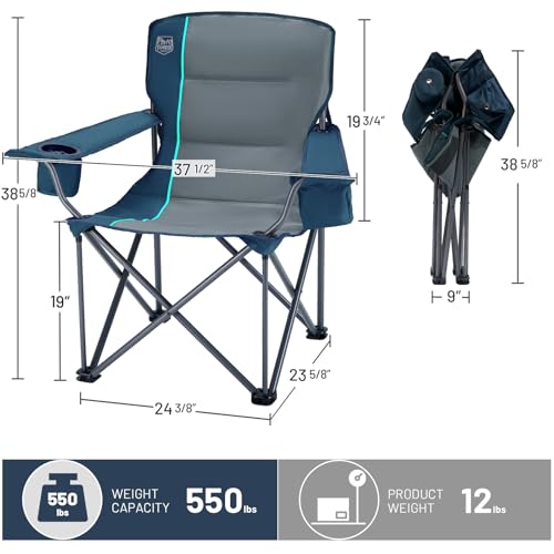 Timber Ridge 550 LBS Oversized Folding Camping Chair for Adults, Heavy Duty Outdoor Chair with Cup Holder Side Pocket for Camp, Lawn, Picnic, Navy-Upgrade - color: Navy-upgrade