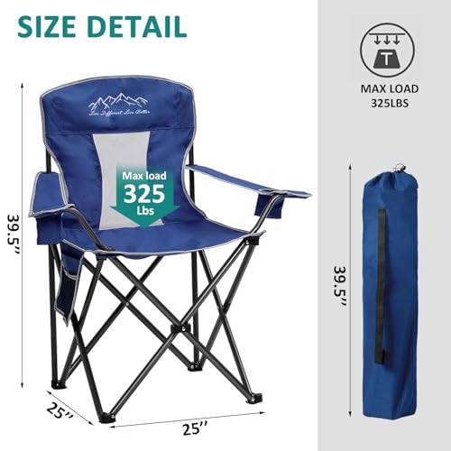 Outdoor Folding Camping Chair with Cup Holder, Storage Bag, Large Anti-Sink Feet, 400lbs Capacity, Breathable Mesh Portable Chair for Camping, Beach, Fishing, Sports, Blue - color: Blue, size: 1 Pack