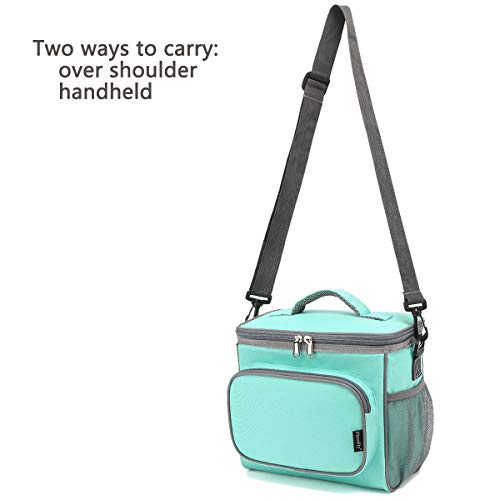 FlowFly Insulated Reusable Lunch Bag Adult Large Lunch Box for Women and Men with Adjustable Shoulder Strap,Front Zipper Pocket and Dual Large Mesh Side Pockets,Jade - color: Jade