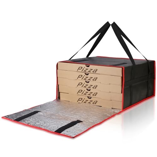 Bodaon Pizza Bags for Delivery, 20" x 20" x 10" Pizza Warmer Bags for Carry Hot, Insulated Pizza Delivery Bag for Commercial Use, Pizza Carrier for Food Delivery & Catering, Food Delivery Accessories - color: Black/Red, size: 20" x 20" x 10"H