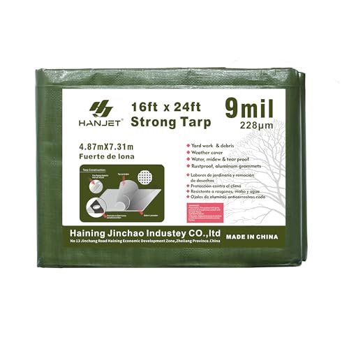 Heavy Duty Tarp 16' x 24' 9-mil Waterproof Poly Reinforced Tarp Cover Tent Shelter Camping Tarpaulin with Grommets Forest Green - color: 9mil Army Green, size: 16x24 FT