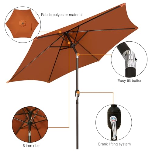 Blissun 7.5 ft Patio Umbrella, Yard Umbrella, Outdoor Market Umbrella with Push Button Tilt Crank, Rust - color: Rust