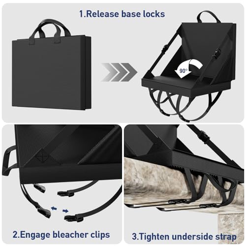 Stadium Seats with Back Support - Folding bleacher Chair for Beach and Camping - Portable Bleachers Cushions for Adults and Kids - Foldable Outdoor Lawn Bench for Camp (Black)