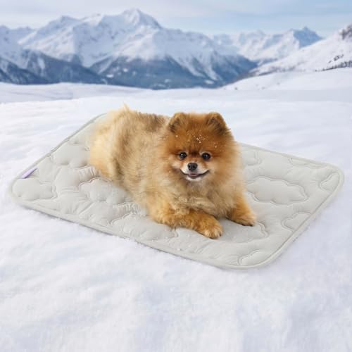 LE SURE Dog Cooling Mat for Small Dogs - QMAX>0.5 Breathable Thin Cool Crate Pad for Cat with Chill Fiber and Innovative Mesh Base Design, Portable Washable Pet Kennel Mat for Summer, 24x18,Grey - color: Grey, size: 24" x 18" (Small)