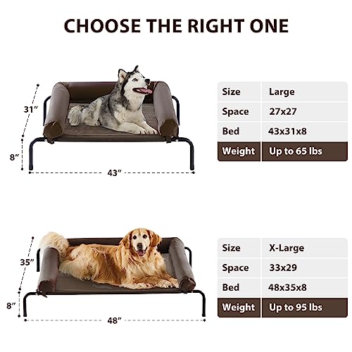 Cooling Elevated Dog Bed for Large Dogs – Waterproof Raised Dog Cot with Slope Headrest, Breathable Teslin Mesh, Durable & Portable Pet Bed for Indoor and Outdoor Use, Brown - color: Brown, size: 43.0"L x 31.0"W x 8.0"Th