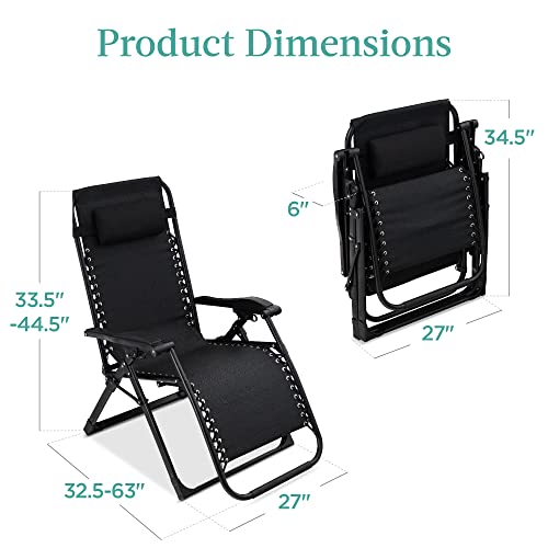 Best Choice Products Oversized Zero Gravity Chair, Folding Outdoor Patio Recliner, XL Anti Gravity Lounger w/Removable Cushion, Cup Holder, Side Tray, 350lb Capacity - Onyx Black - color: Onyx Black