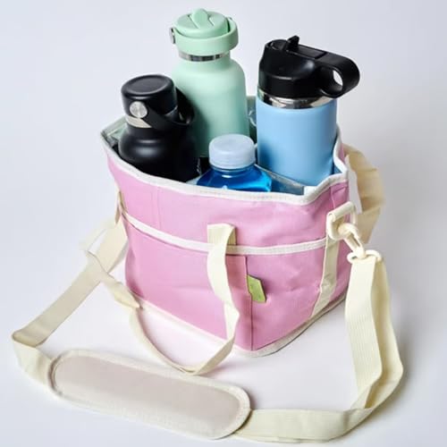 Family Size 4 Compartment Drink Carrier Bag, Cup Carrier Caddy for Hot & Cold Drinks, Portable Cup Holder for Car Travel, Beach, Picnic, Camping & Commute (Pink) - color: Pink