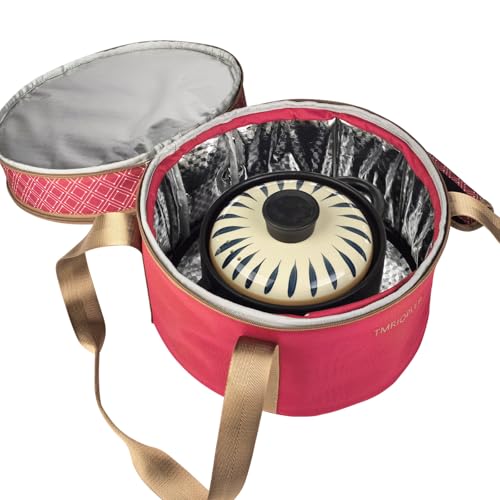 Pie Carrier With A Lid And Handle, With A Hard Edge That Won'T Collapse, Round Insulated Casserole Carrier,It Is Suitable For The Safe Transportation Of Cold And Hot Food (Red) - color: Red