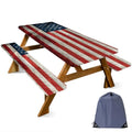 ANNA QUEEN Patriotic American Flag 6FT Picnic Table Cover with Bench Covers Set of 3 with Drawstring Bag, USA Flag 72"x30" Waterproof Picnic Tablecloth & Bench Covers for Outdoor BBQ - color: #57