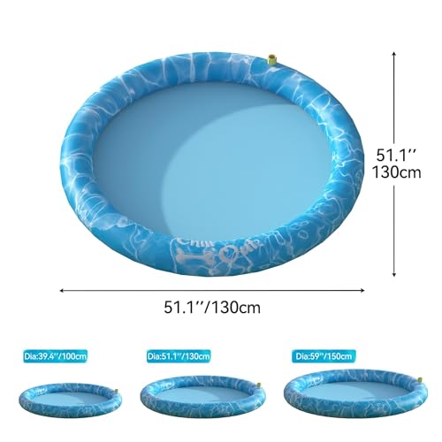 All for Paws Dog Splash Pad Sprinkler Mat – Non‑Slip Summer Cooling Pool for Dogs, Thickened PVC Outdoor Wading Pad to Play, 51 Inch, Large - size: Large 51in