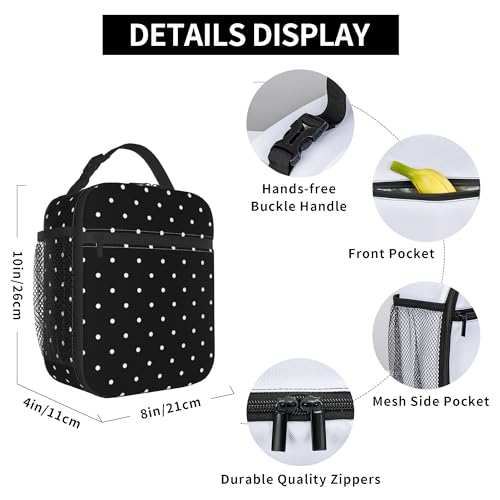 Polkadot Polka Dot Black And White Insulated Lunch Bag Portable Reusable Zipper Lunch Box For Men Women Work Picnic Travel Camping - color: Black10