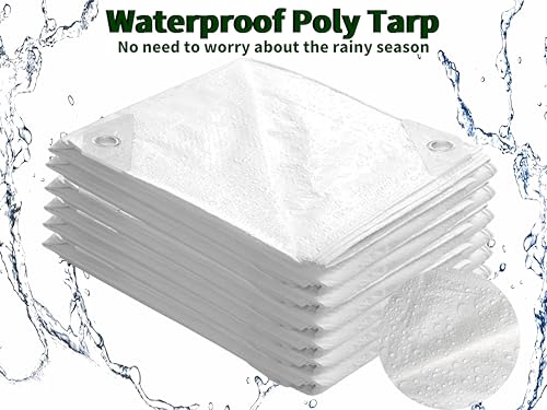 TARPAL 10x10 Feet White Tarp Waterproof 6mil Small tarps Multipurpose Protective Cover All Purpose Poly Tarps Cover for Firewood Outdoor Furniture etc - color: White, size: 10x10 Feet-Finished size