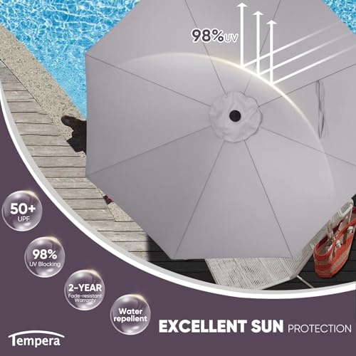 Tempera Patio Market Outdoor Table Umbrella with Push Button Tilt and Crank, Large Sun Umbrella with Sturdy Pole & Fade Resistant Canopy, Easy to Set - color: Grey, size: 7.5 FT
