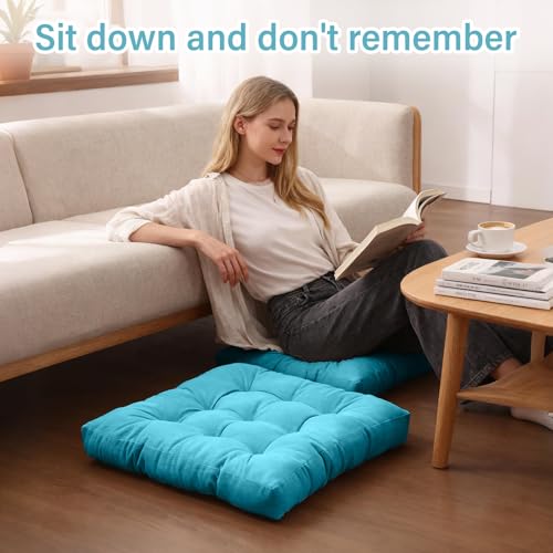 Tiita Outdoor Cushions Square Floor Pillow Thicken Tufted Seat Pad Large Floor Cushion for Yoga Meditation Living Room - color: Square|blue, size: 2 Count (Pack of 1)