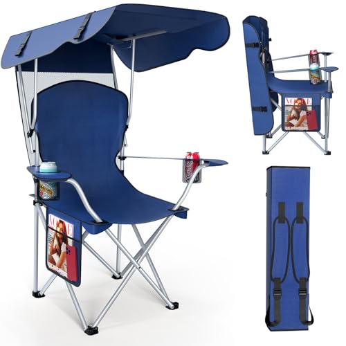 VTOY Portable Camping Chair with Canopy - Folding Chair with Canopy, Durable 600D Oxford Canopy Chair for Camping, Beach, Picnics, Fishing & Sports - color: 1pack Navy Blue
