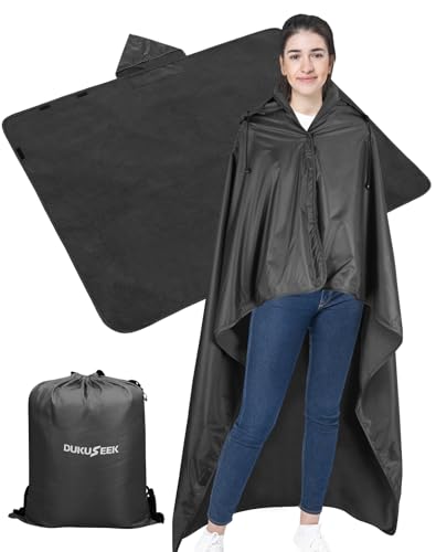 DUKUSEEK Outdoor Waterproof Stadium Blanket with Hood, Windproof Camping Blankets for Cold Weather, Sports, Yard, Soccer, Large Warm Fleece All Weather Blankets, Dark Blue 59"x56" - color: Black
