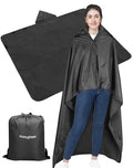 DUKUSEEK Outdoor Waterproof Stadium Blanket with Hood, Windproof Camping Blankets for Cold Weather, Sports, Yard, Soccer, Large Warm Fleece All Weather Blankets, Dark Blue 59"x56" - color: Black