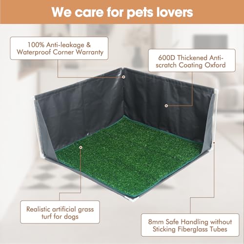 Dog Pee Pad Holder with High Walls, Portable Dog Litter Box for Inside Potty, Splash-Proof Pee Shield Pad Holder Tray for Puppies Small and Medium Dogs (Litterbox with Grass) - color: Litterbox with Grass