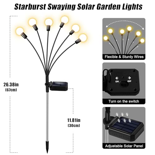 ZFNN Solar Lights Outdoor Garden – 6 Pack 36 LEDs Solar Firefly Lights, Swaying Lights Waterproof, Solar Decorations for Yard Patio Pathway Lawn Gardening Gifts - 6 Pack - color: Warm White, size: 6 Pack 36 LED