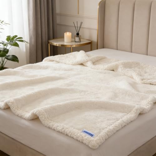 Waterproof Dog Blanket for Large Dogs - Reversible Washable Pet Blanket, Soft Sherpa Fleece Furniture Protector, Cat Throw Bed Couch, Cream,50"x60" - color: Cream, size: 50x60 Inch