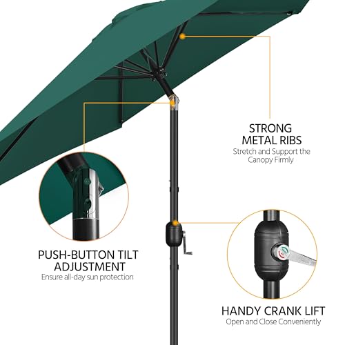 Yaheetech 9FT Patio Umbrella Outdoor with Heavy Duty Base Included,Table Umbrella with Push Button Tilt and Crank, UV Protection Waterproof for Yard/Outdoor/Wedding Parties and Events - Dark Green - color: Dark Green, size: 9FT