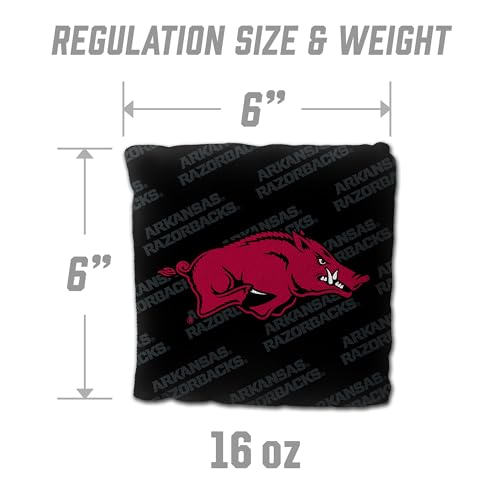 YouTheFan Officially-Licensed NCAA Set of 4 Cornhole Bags - All Weather Regulation 6” x 6” Size - 16oz Weight - Designed in USA - color: Arkansas Razorbacks - Black