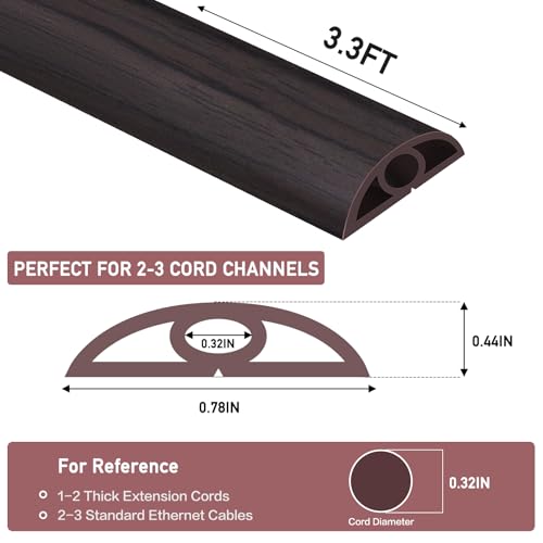 Floor Cord Cover Self Adhesive Cord Hider Floor Extension Cord Covers for Floor Power Cord Protector Cable Management Prevent Cable Trips Cable Cavity 0.32" W x 0.32" H (Dark Walnut, 3.3Ft) - color: Dark Walnut, size: 0.79" x 3.3'
