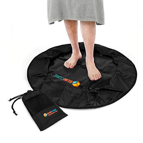 SUN CUBE Wetsuit Changing Mat & Waterproof Surf Bag – Drawstring Dry Bag for Surfing, Kayaking & Beach – 30” Leakproof Portable Gear Mat - color: Black