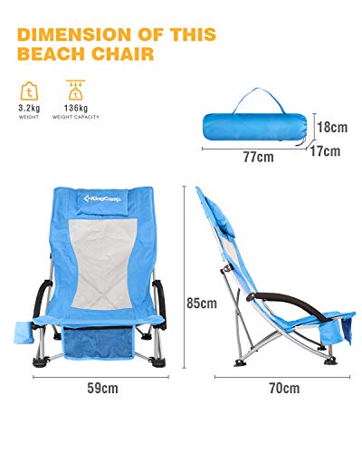 KingCamp Folding Beach Tall Sling Chair Set of 2, Compact Beach Chair with Armrests and Breathable Mesh Back Portable, 2 Set, Blue - color: High Blue 2
