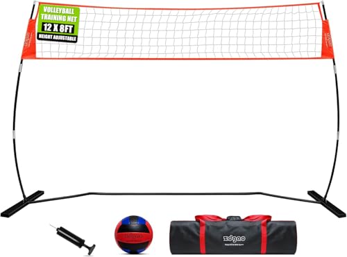 12FT/18FT Portable Volleyball Training Net for Hitting or Serving Drills, Outdoor & Indoor Freestanding Practice Net With Height Adjustable, Carry Bag - style: 12ft volleyball practice net