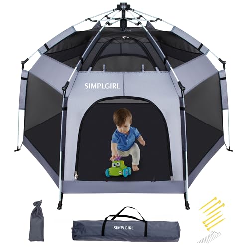 Premium Indoor and Outdoor Baby Playpen - Portable, Lightweight, Pop Up Pack and Play Toddler Play Yard w/Canopy and Travel Bag- Grey - color: Grey