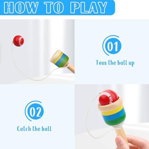 SAYAYA 3 Packs Wooden Catch Ball, Retro Paddle Ball with String Toys for Kids & Adults, Hand Eye Coordination Cup and Ball Game for Outdoor Beach Lawn Party Favors, Family Fun & Education Supplies - size: 3 Pack
