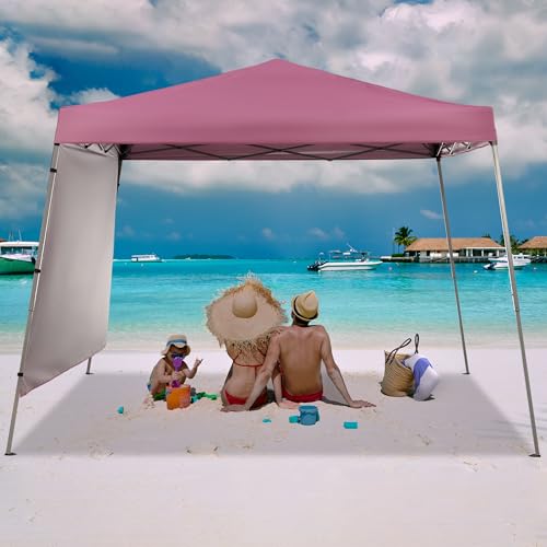 GDY 10x10 FT Pop Up Canopy Outdoor Instant Tent Slant Legs with a Sidewall,Equipment Vents, Portable Gazebo Shelter for Patio, Deck, Beach and Garden,Pink. - color: Pink