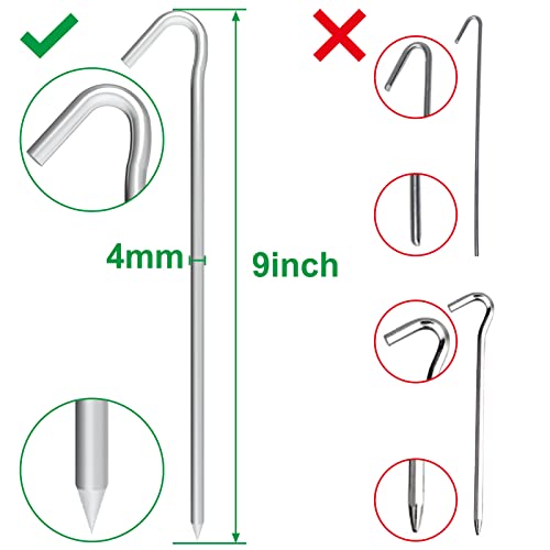 9 Inch Tent Stake Yard Inflatable Stakes Metal Tent Pegs Heavy Duty Ground Stake Fence Hooks Camping Spikes for Canopies, Tarp and Outdoor Christmas Decorations (30)