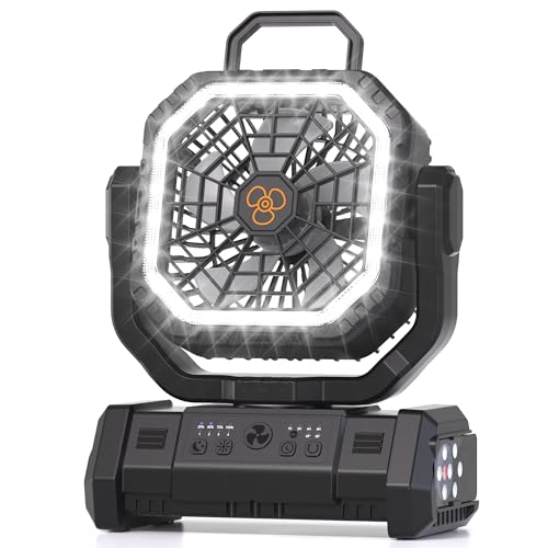 Portable Fan Rechargeable, 20000mAh Cordless Battery Powered Camping Fan with LED Light & Remote, 4 Speeds Wind, Timer, USB C, Hanging Hook, Oscillating Fans for Travel Tent, Camping Essentials - color: Black