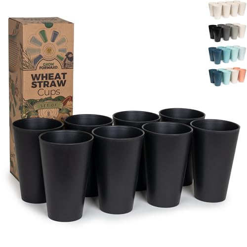 Grow Forward Premium Wheat Straw Cups - 20 oz Unbreakable BPA Free Hard Plastic Cups - Reusable Lightweight Plastic Drinking Glasses for Kitchen, Outdoor, Water, Camping, RV - Midnight - color: Midnight Black, size: 20oz