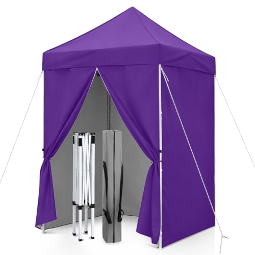 5x5 Pop Up Canopy Tent with Four Sidewalls, Instant Portable Beach Canopy, Outdoor Tent with Carry Bag for Camping, Sports, Tailgating, Events, Purple - color: Purple, size: With Four Walls